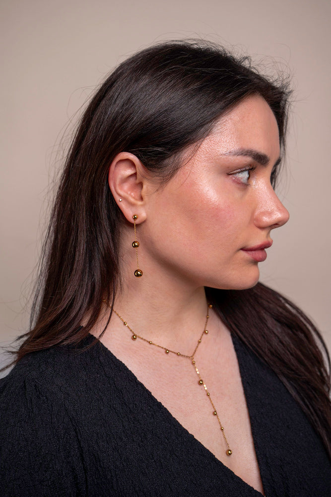 Gouden Y-Ketting met Minimalistische Kralen - Nyra