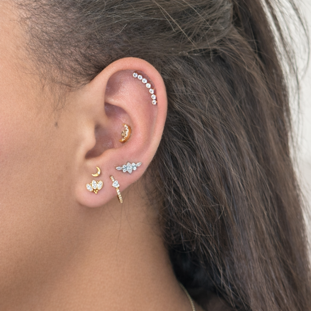 Titanium Ring Piercing with Heart-Shaped Stone - Annika