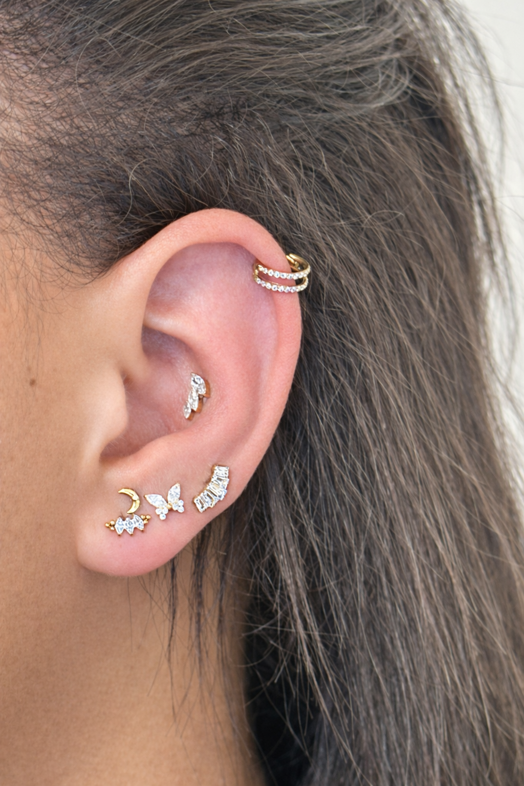 Titanium Double Row Crystal Ring Piercing - Miri