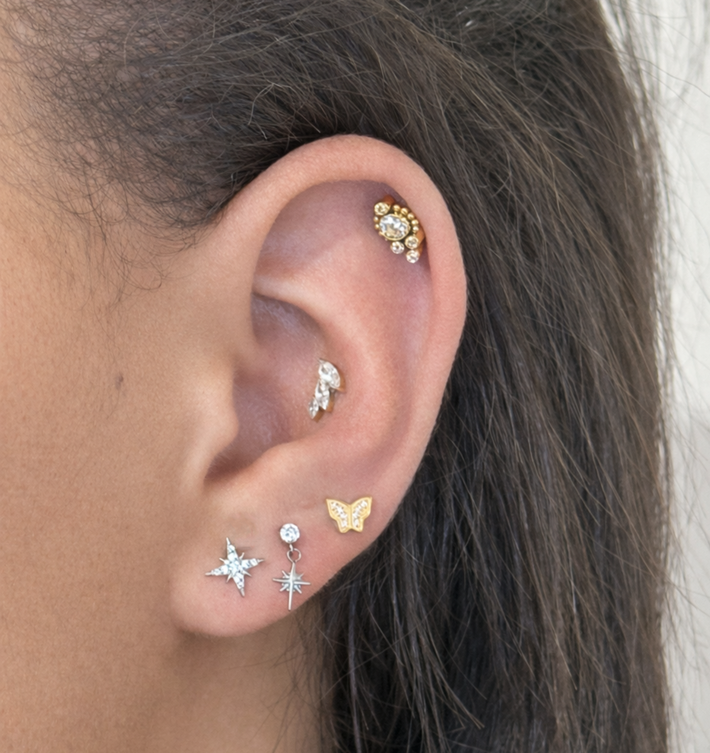 Titanium Piercing with Crystal and Hanging Star - Hazel