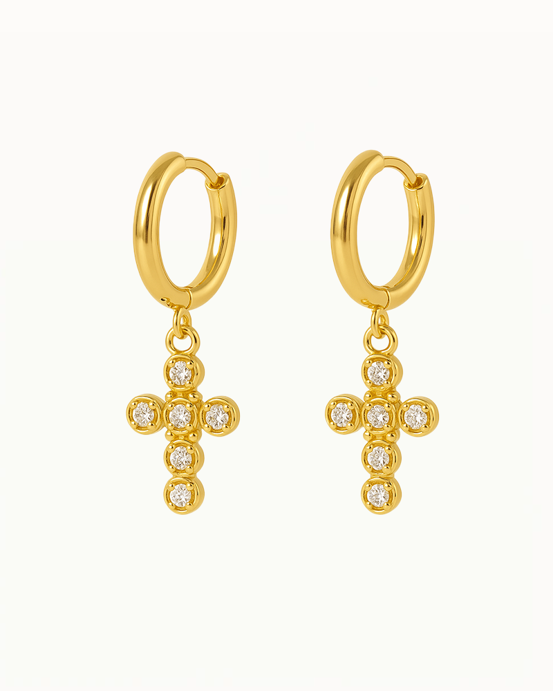 Boucles d'oreilles dorées avec pendentif croix - Kourtney