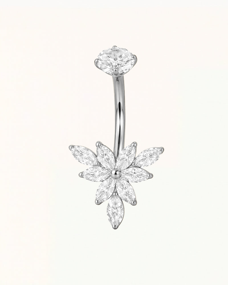 Titanium Navel Piercing with Flower Marquise Crystals - Misha