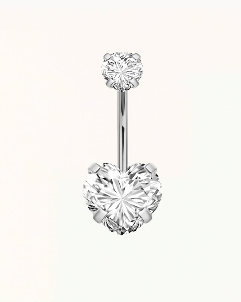 Titanium Belly Button Piercing with Heart-Shaped Crystals - Zelda