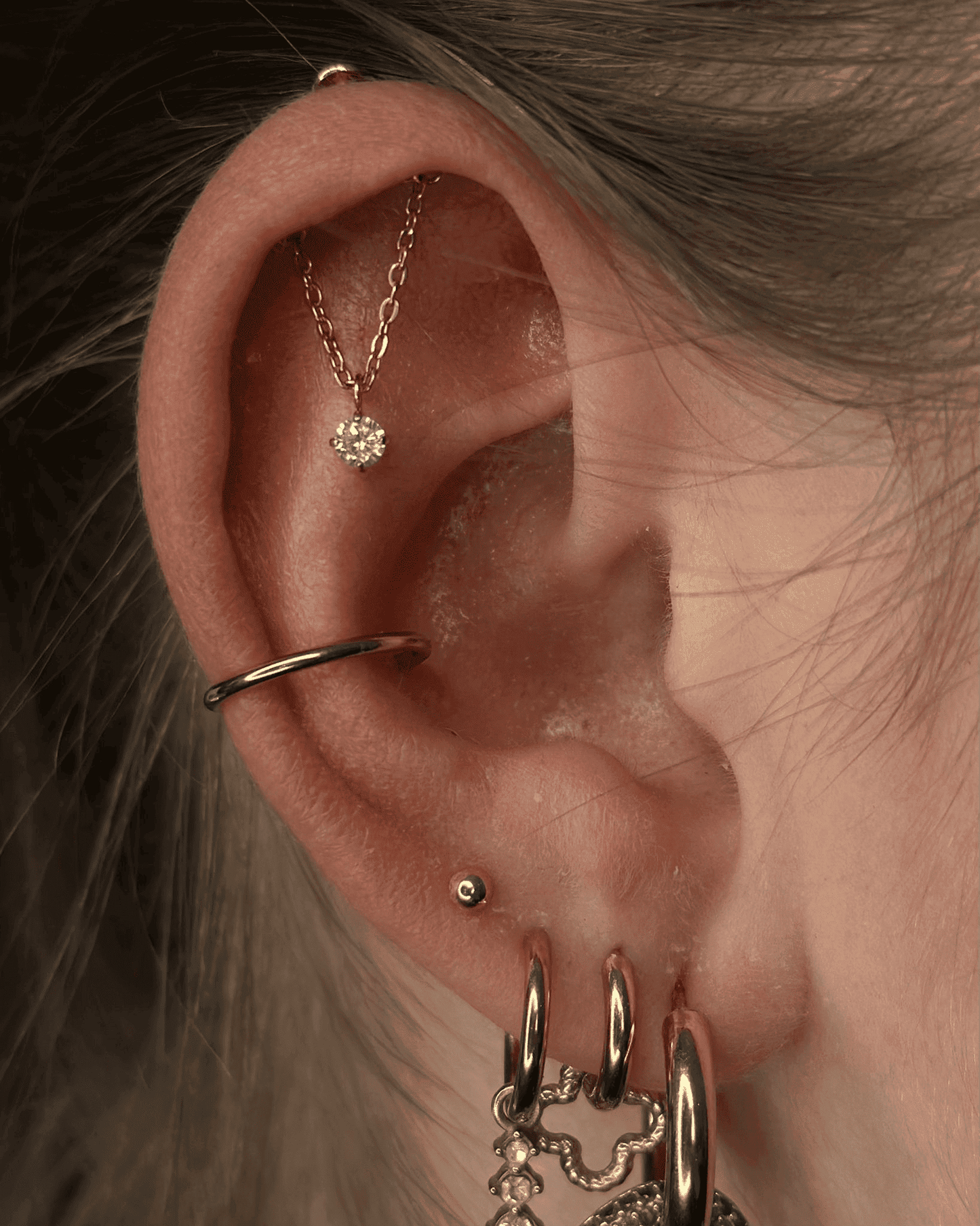 Titanium Piercing met Ketting en Kristal - Nisa
