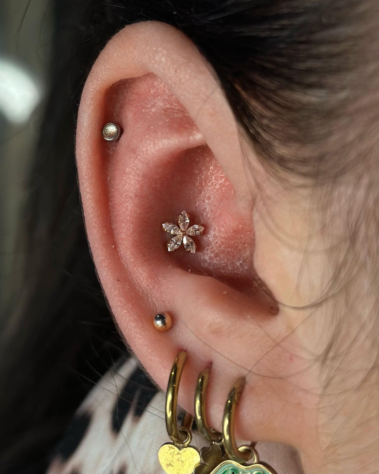 Titanium Flower Piercing with Five Stones - Aubrey