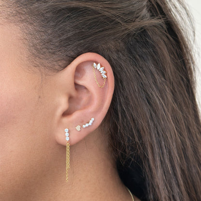 Titanium Piercing with Three Stones and Elegant Chain Drop - Thora