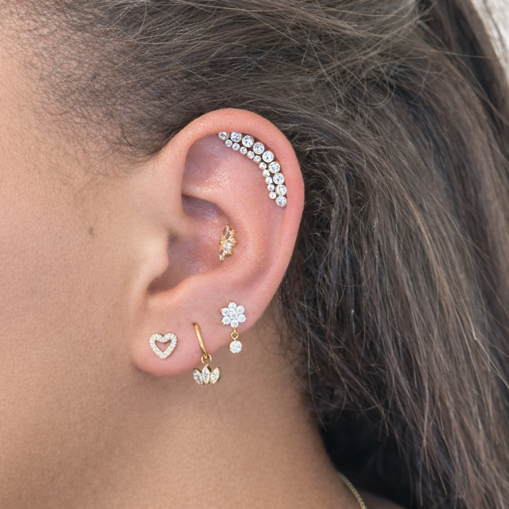 Titanium Piercing in Heart Shape with Crystals - Joanne