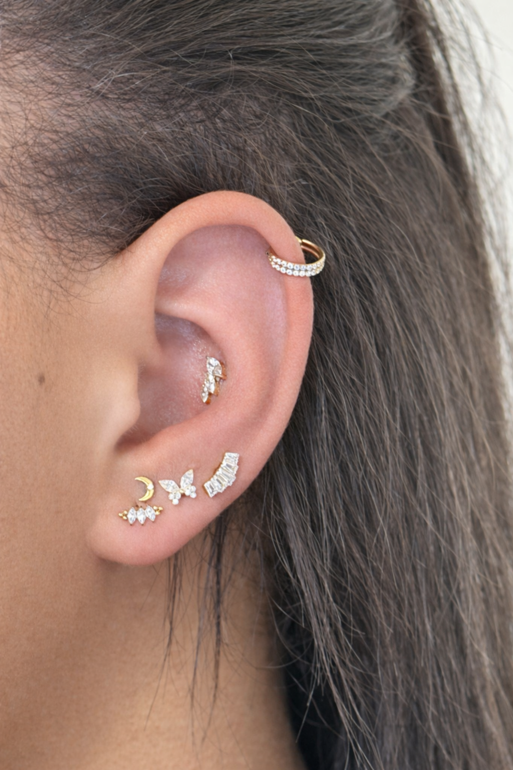 Anneau de piercing en titane avec double rangée de pierres - Alina