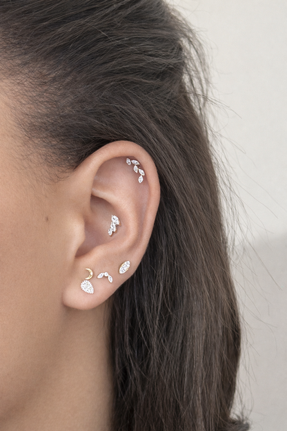 Titanium Piercing with Crystal Leaves - Demi