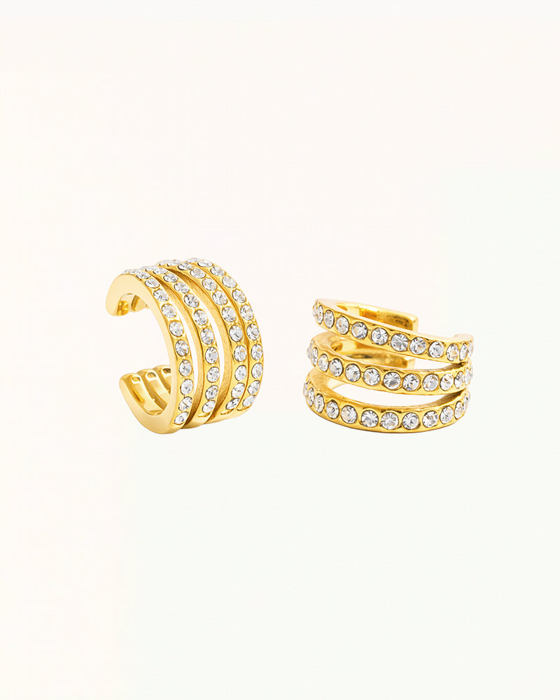 Gold Ear Cuff with Three Rows of Crystals - Estrella