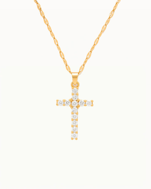 Goldener Kreuzanhänger mit funkelnden Kristallen - Paulina