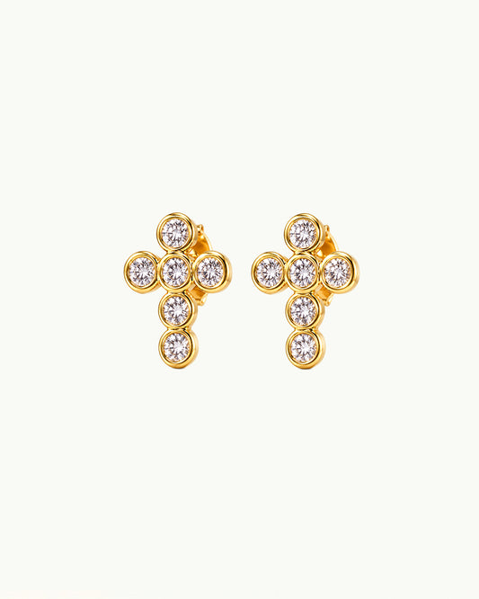 Gouden Kruis Studs met Kristallen - Laia