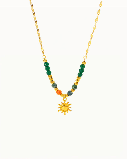 Goldkette mit bunten Perlen und Sonnenanhänger - Leanna