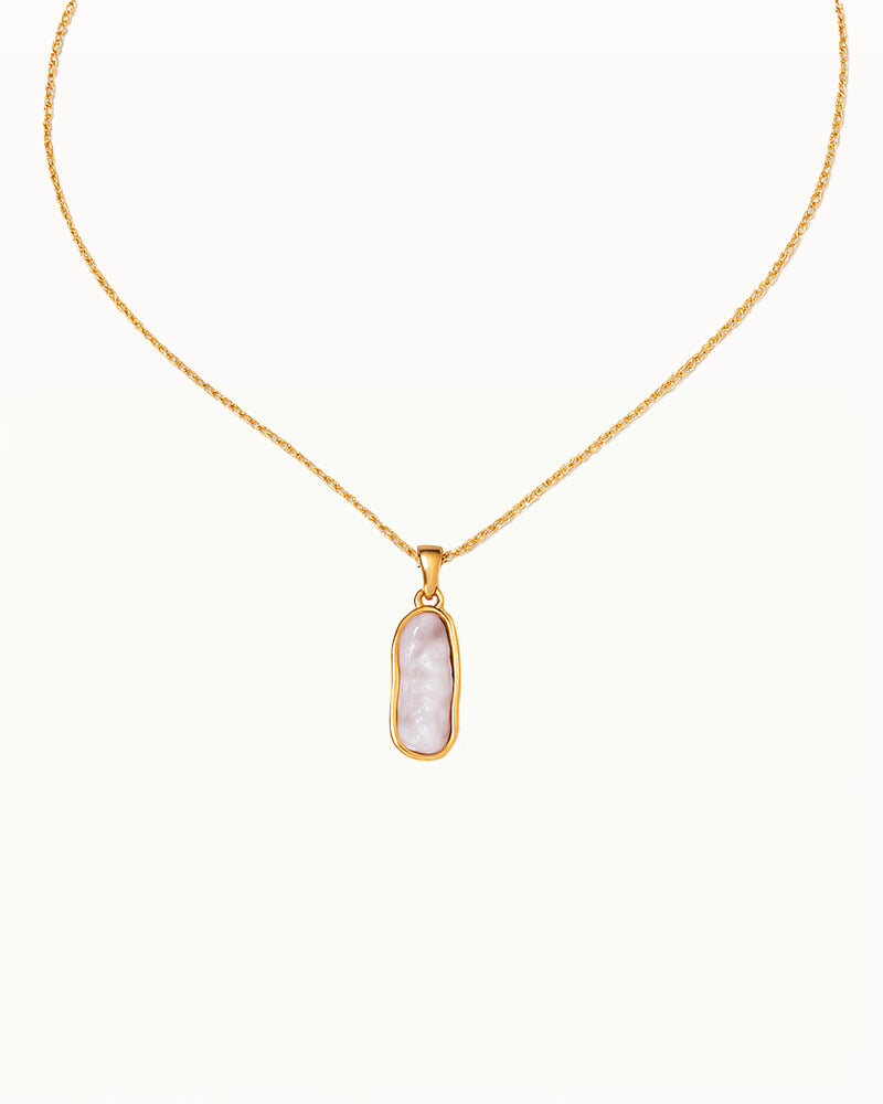 Gold Necklace with Elongated Natural Stone Pendant - Nikki