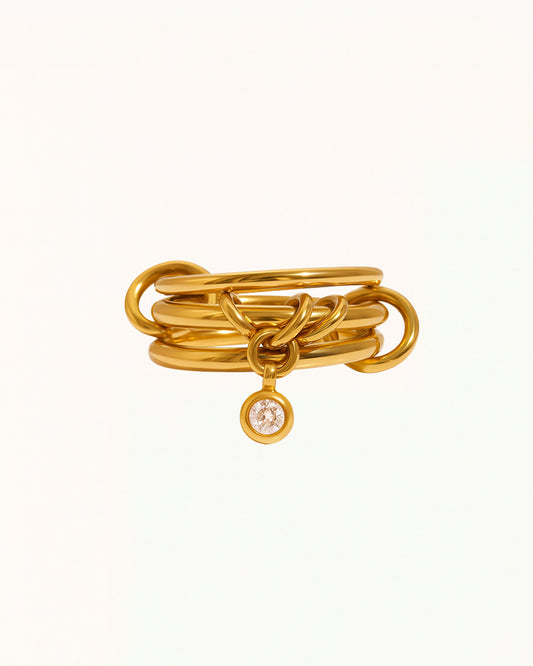 Gold Ring with Pendant and Stone - Kaia - R79