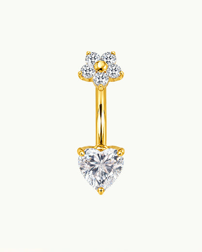 Titanium Navelpiercing Hart en Bloem met Steentjes - Kris