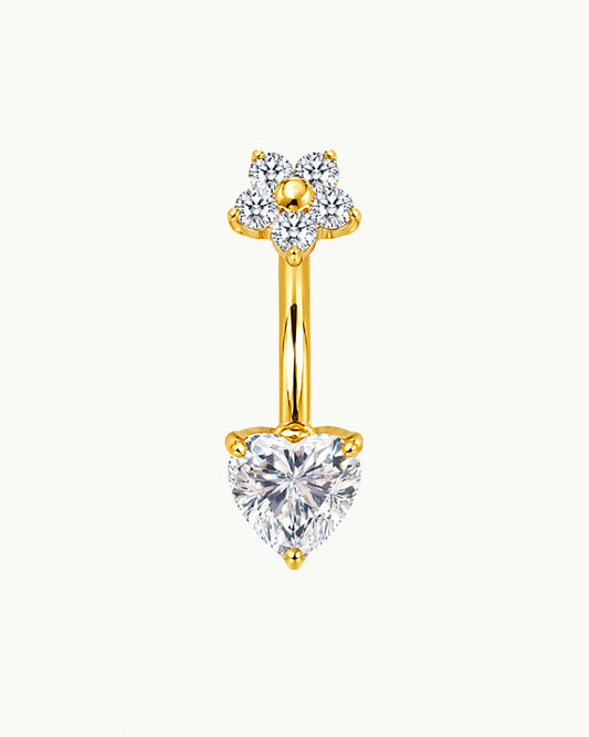 Titanium Navelpiercing Hart en Bloem met Steentjes - Kris