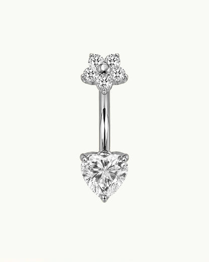 Titanium Navelpiercing Hart en Bloem met Steentjes - Kris