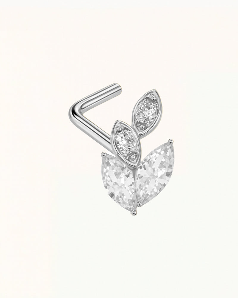 Nose Piercing L-Shape with Leaf Shape and Crystals - Rae