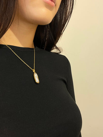 Gold Necklace with Elongated Natural Stone Pendant - Nikki